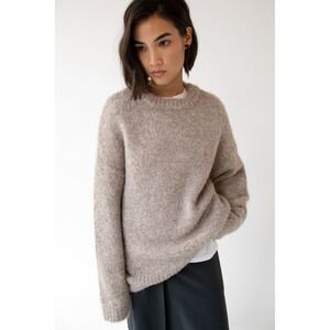 OAK + FORT Womens Oversized Marled Knit Crewneck Sweater Beige Tan L XL